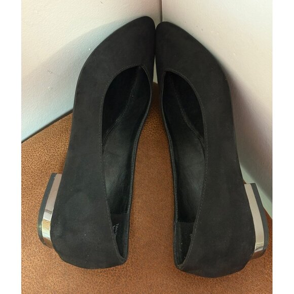 COACH and FOUR Ballet Flats Metallic Sliver Heel Pointed Toe Black Size 6 SlipOn - Picture 5 of 11